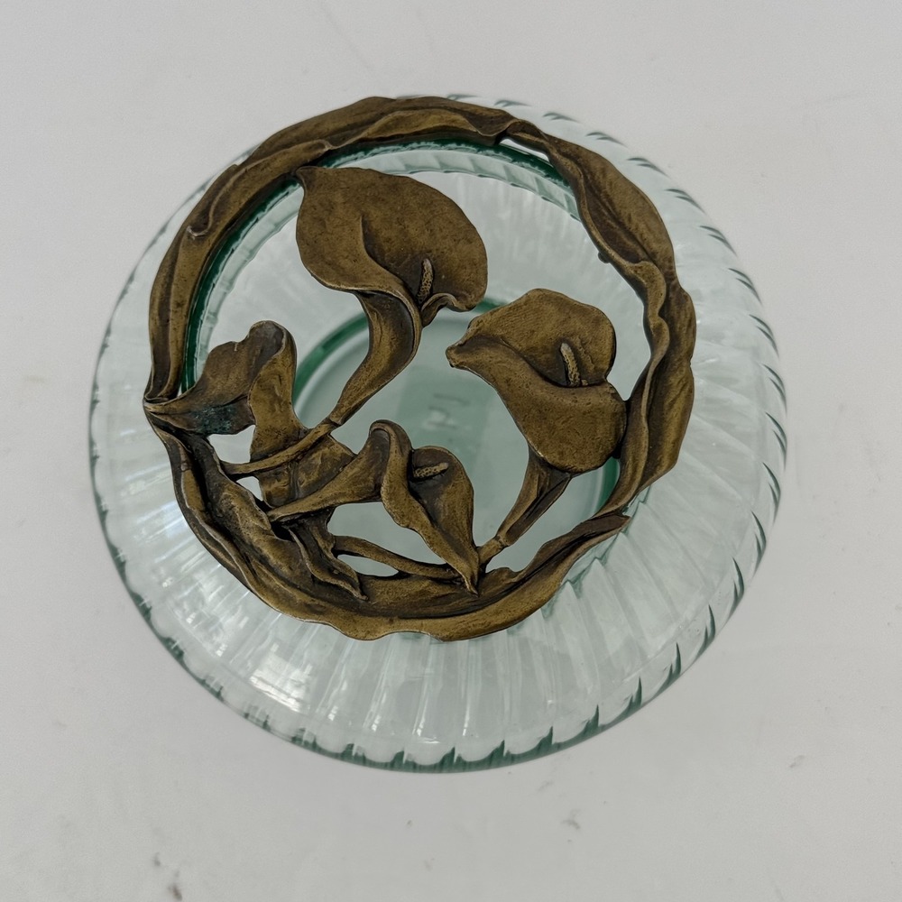 Vintage 1989 Rawcliffe Pewter Glass Flower Trinket Jewelry Calla Lily Bronze Lid - Picture 2 of 6